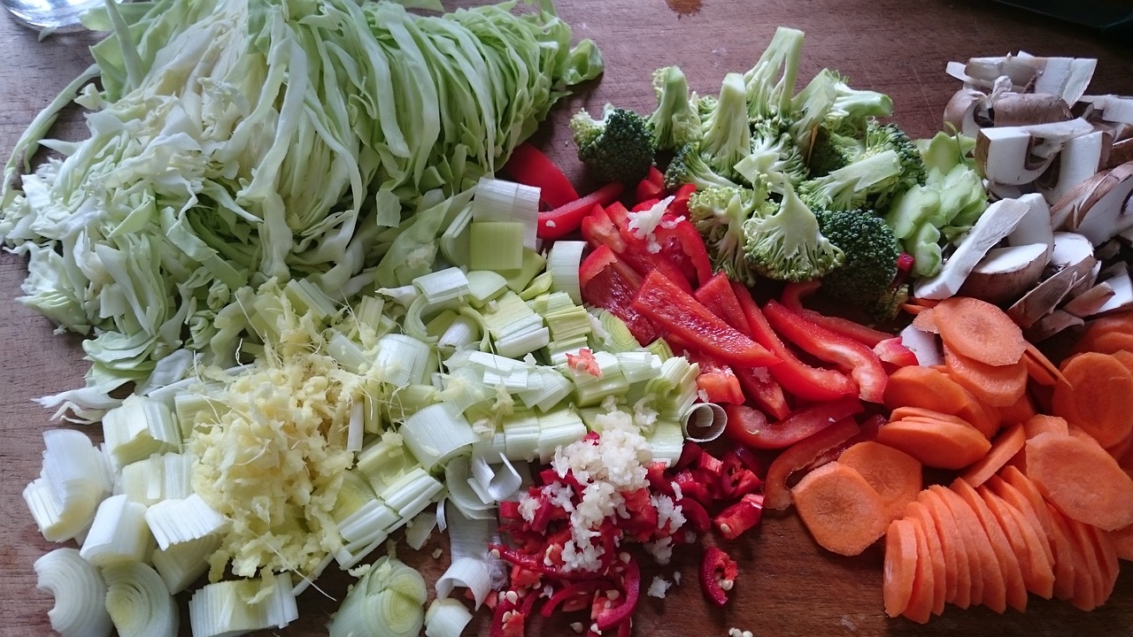 raw vegetables, preparation, stir-fry ingredients